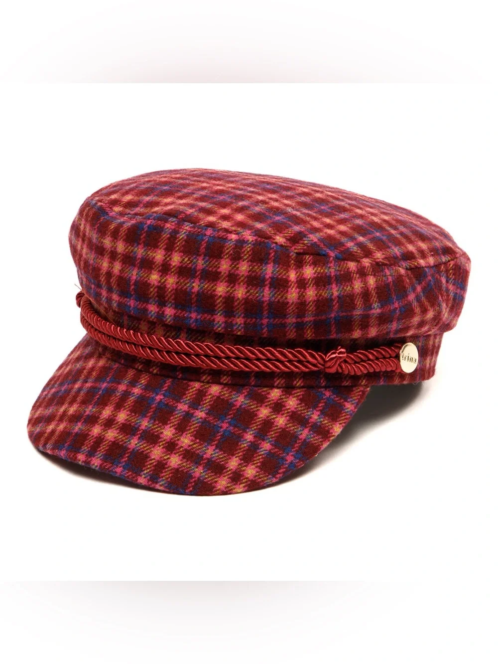 Trina Turk “Taylor” pink/wine plaid Newsboy/Messenger Hat - NWT